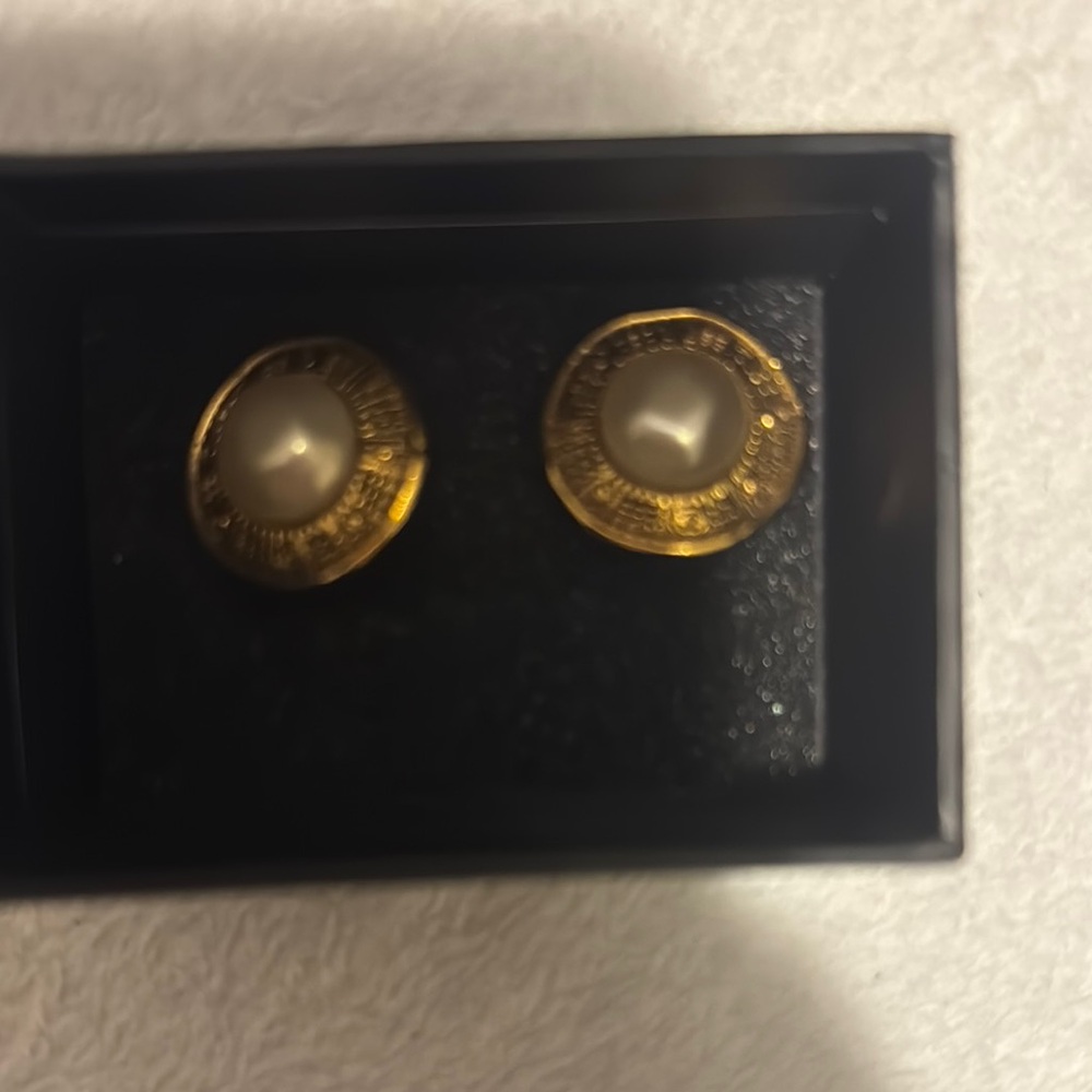 Gold and Pearl Button Earrings
